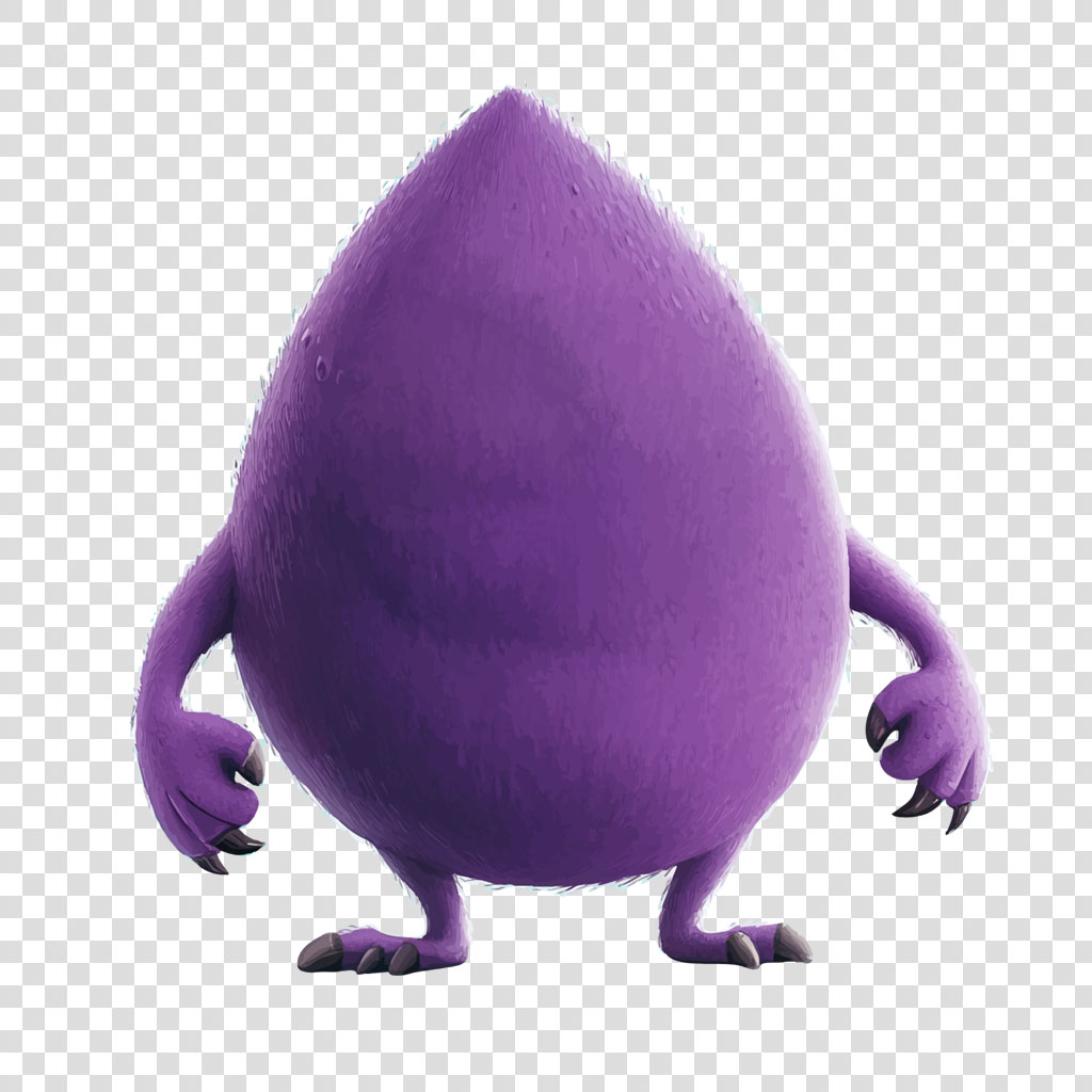 Purple cartoon character with teardrop body