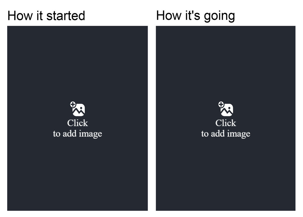 Two identical blue gradient images labeled 'How it started' and 'How it's going'