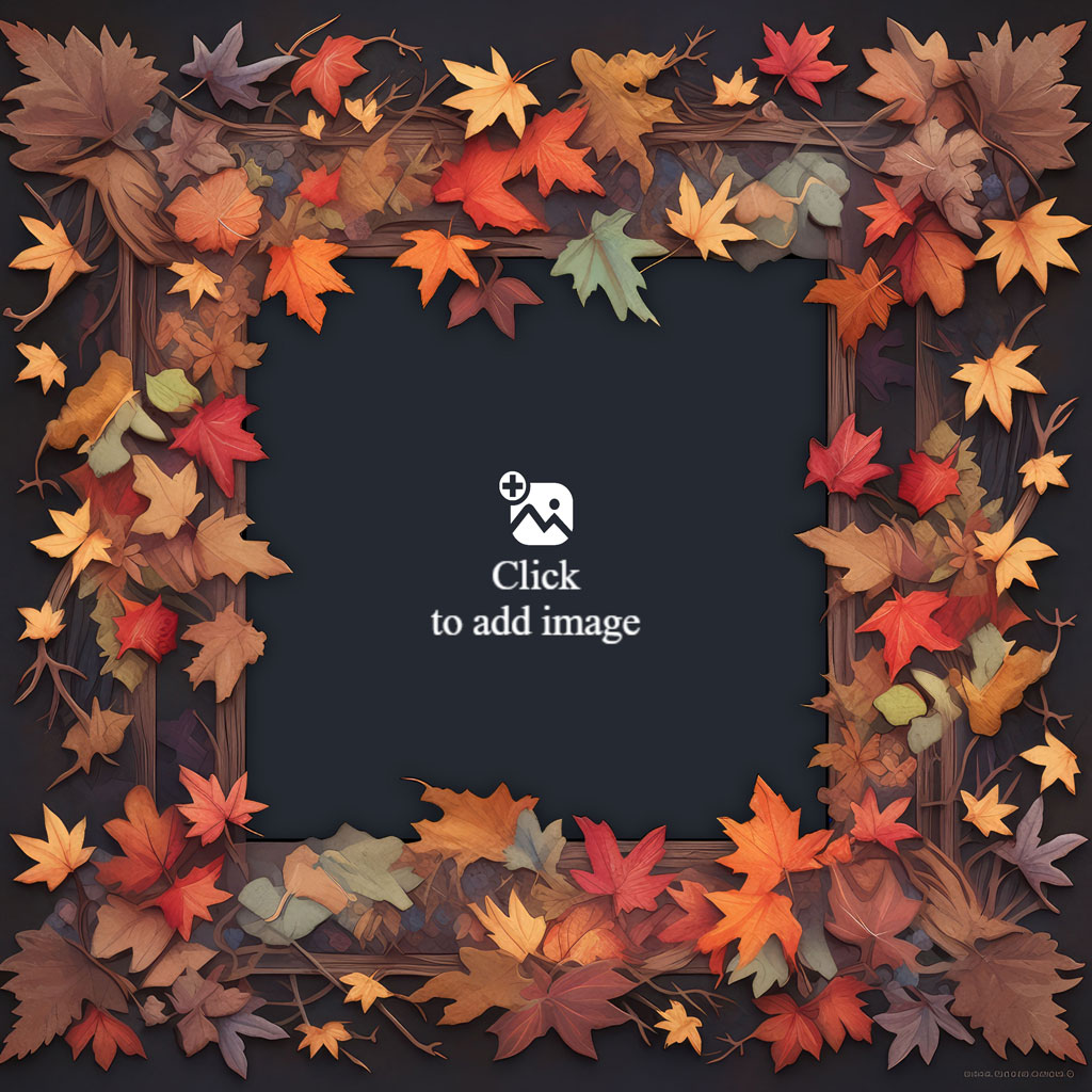 A square frame adorned with colorful autumn leaves against a dark backdrop.
