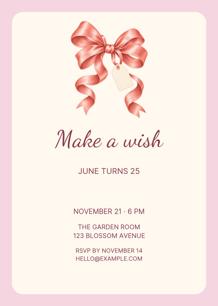 Preview for Ribbon Wish 5 × 7 Invitation Template