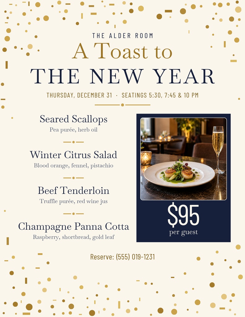 Preview for A Toast To The New Year Letter Menu / Price List Template
