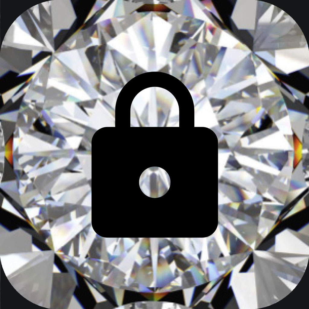 A black padlock icon overlaid on a sparkling diamond
