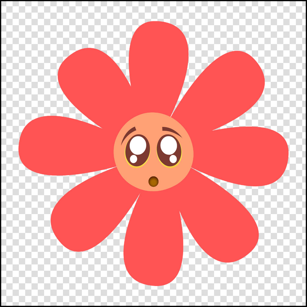 A digital illustration of a flower with a surprised face