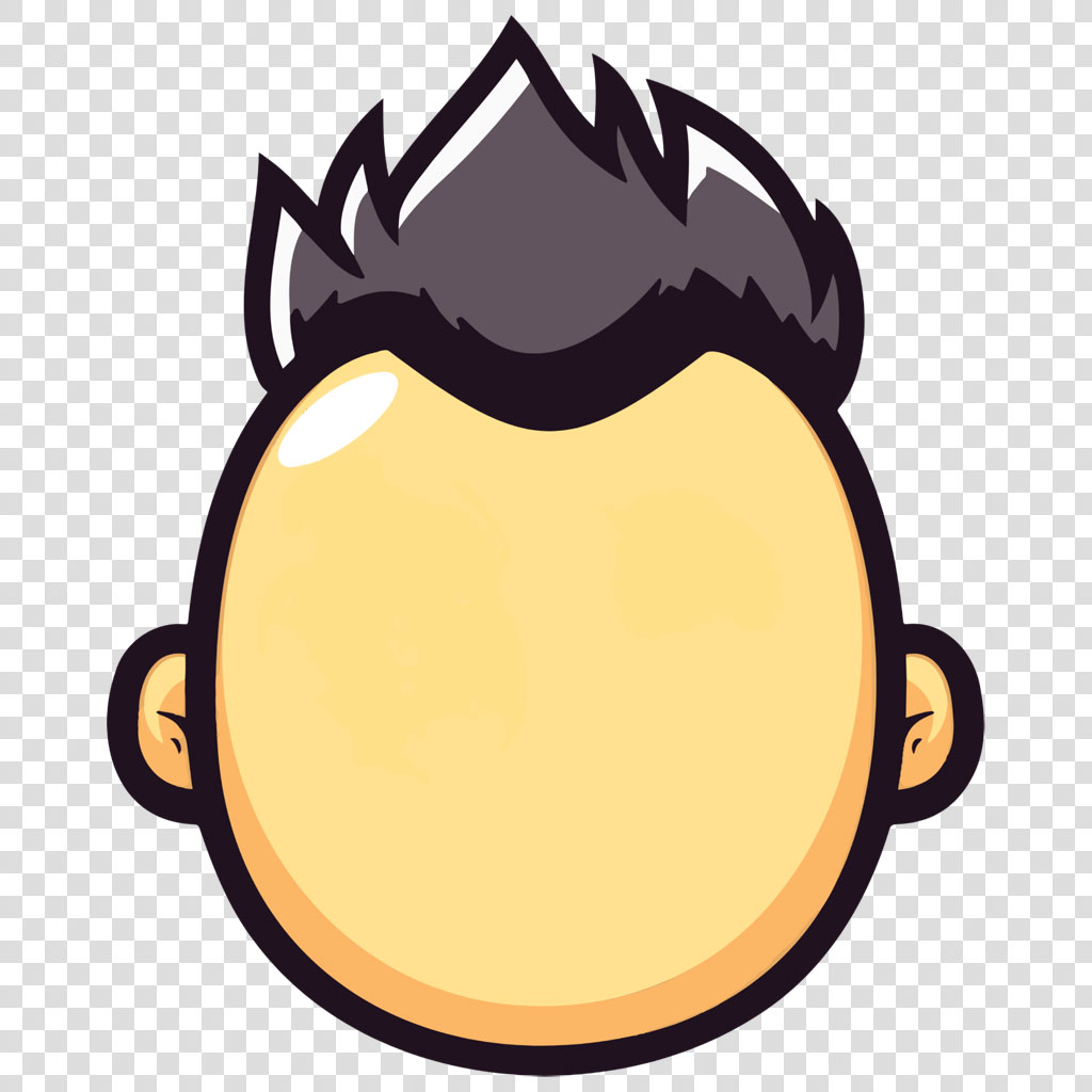 A cartoon face with yellow skin and black spiky hair
