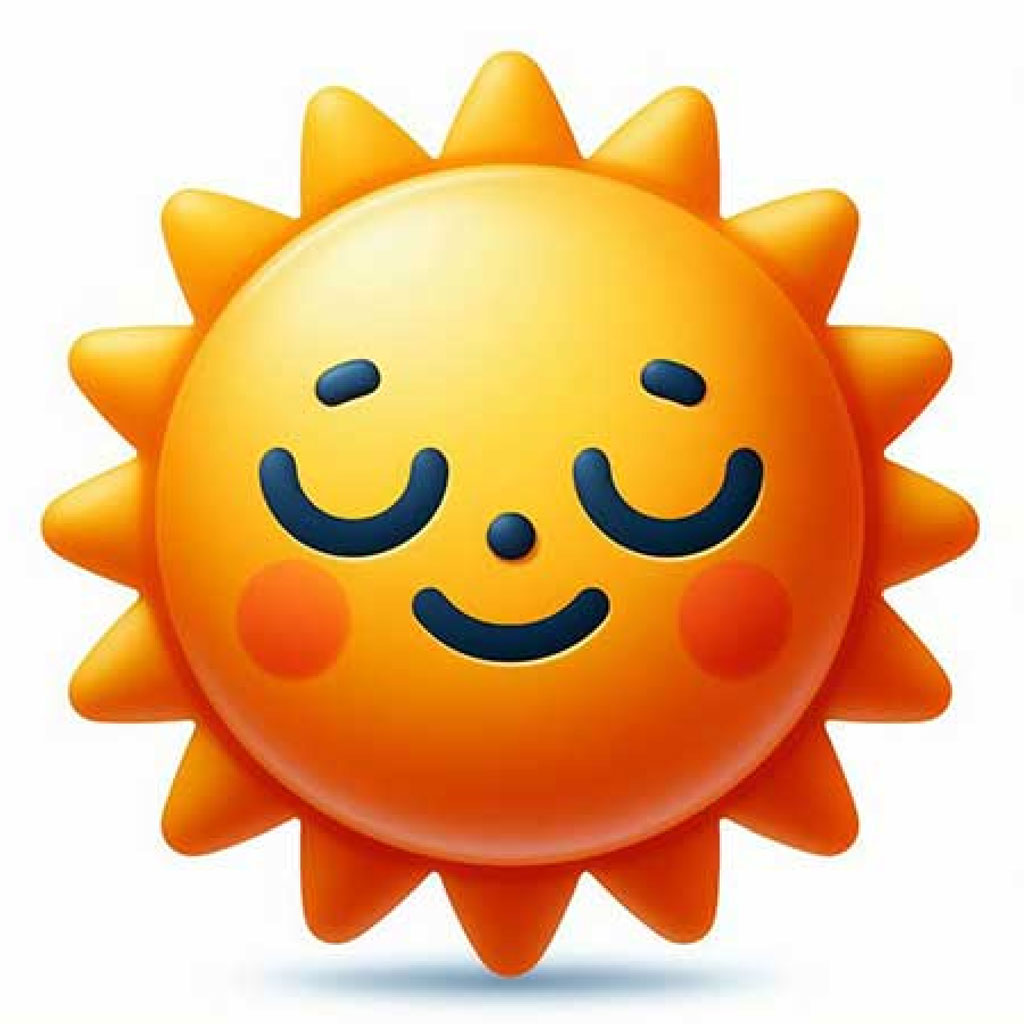 A smiling sun emoji with a yellow face and orange rays