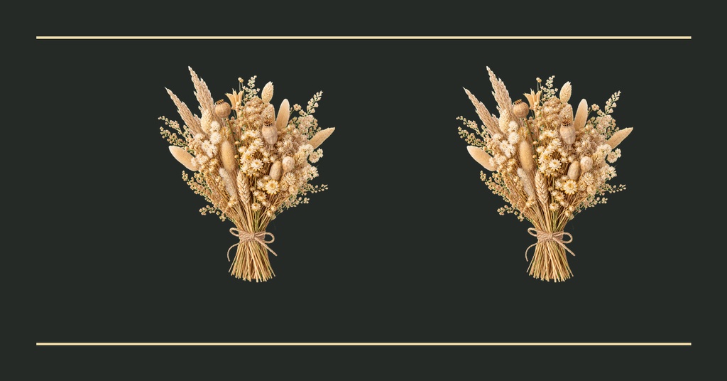 Gold floral arrangement centered on a dark background with thin horizontal lines above and below.