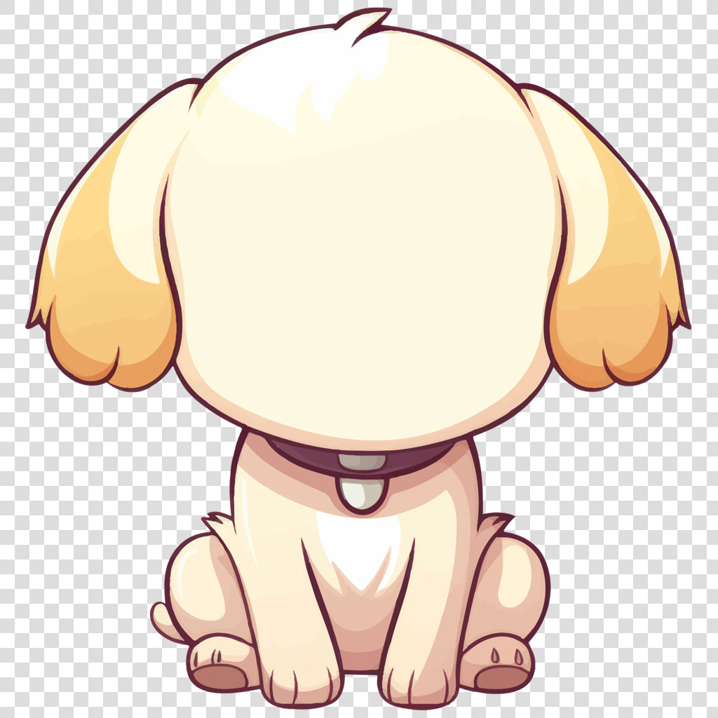 Cartoon puppy with a blank face sitting on its haunches