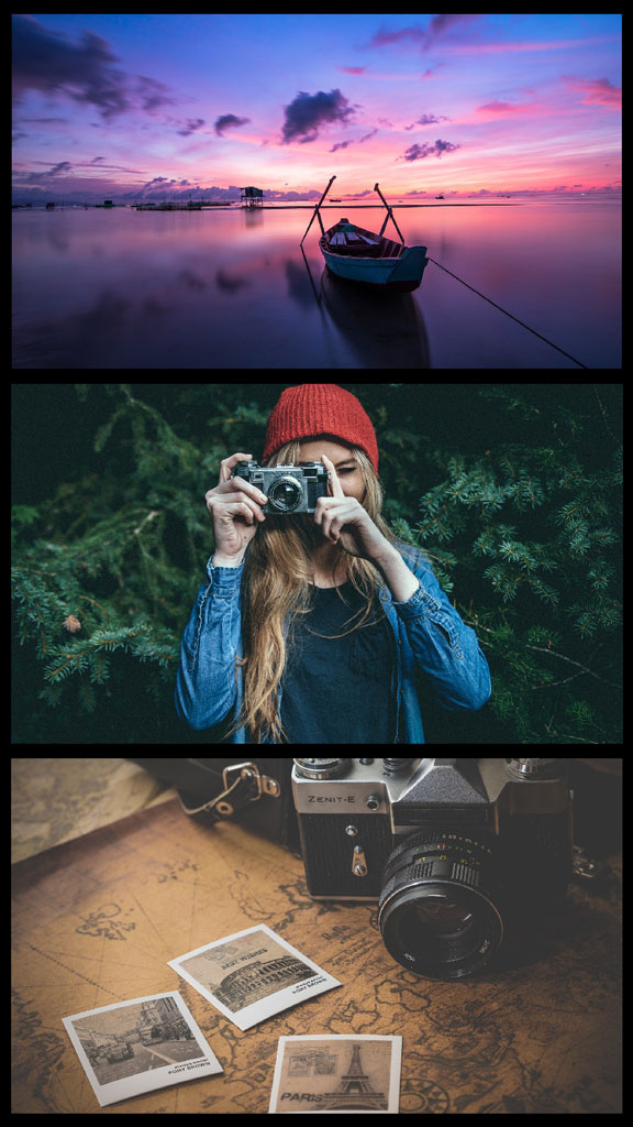 Collage of travel photography scenes