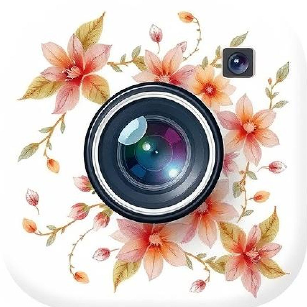 A phone case with a camera lens and floral pattern