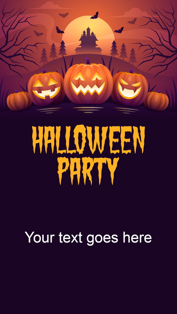 Halloween party invitation with carved pumpkins and haunted landscape