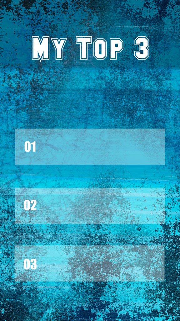 Top 3 list template with a blue grunge background and three numbered sections.