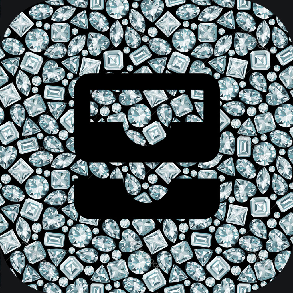 A black computer monitor silhouette filled and surrounded by diamonds on a black background.