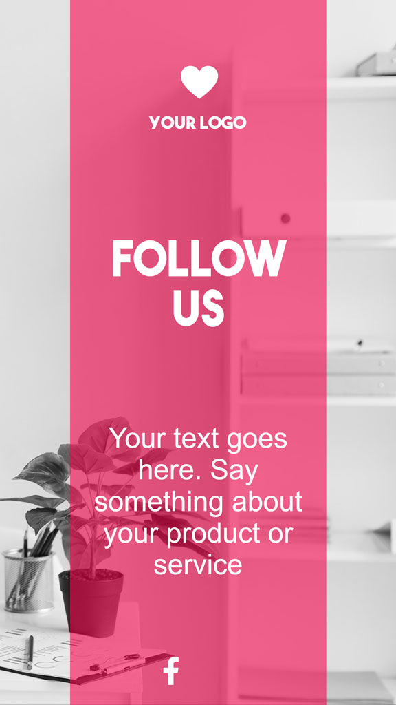 Follow us social media template with pink overlay and white background