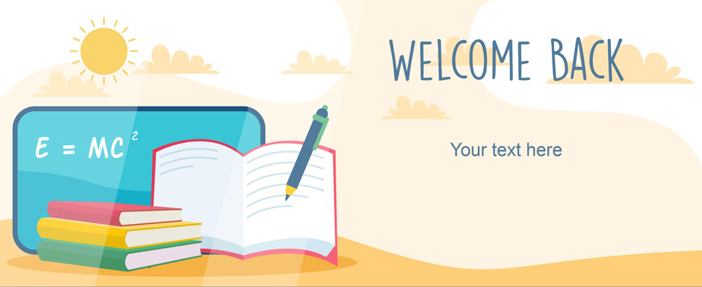 Welcome back to school illustration with books and a formula