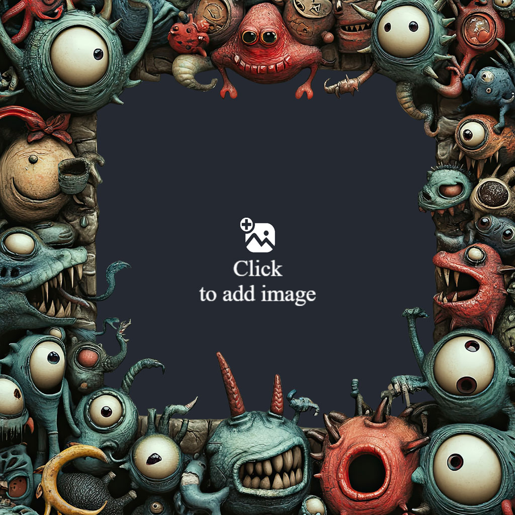 A frame made of various cartoon monsters and creatures on a dark background.