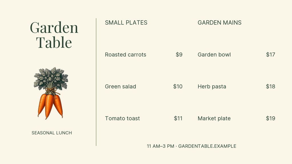 Preview for Garden Table Digital Menu Board Template