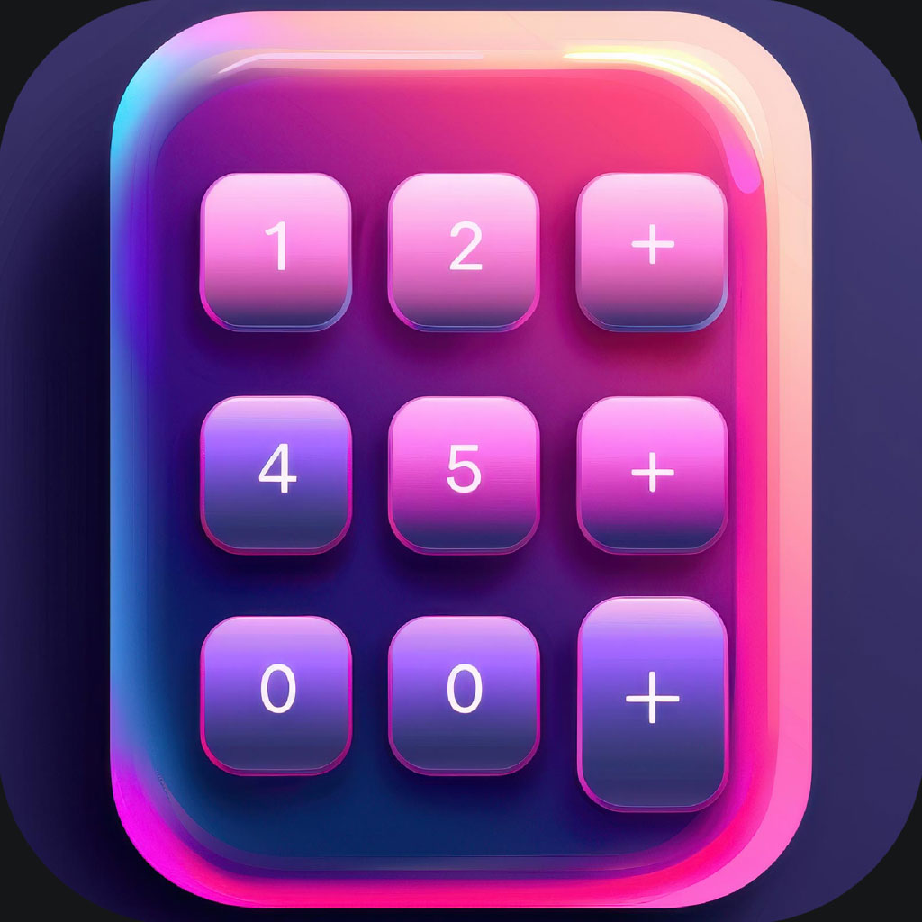 A digital illustration of a calculator with a gradient background and numbered buttons.