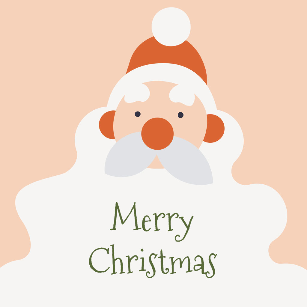 Cartoon Santa Claus with white beard and red hat
