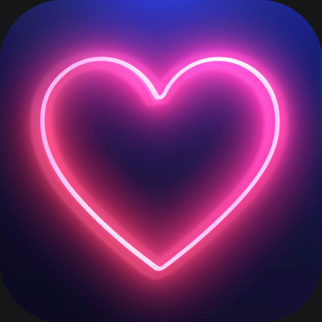 Neon heart icon on a blue background