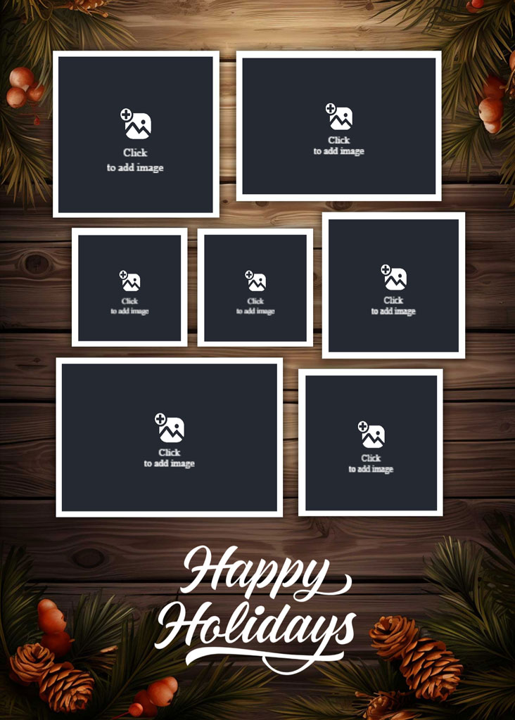 A festive holiday collage featuring a family of four in various poses.