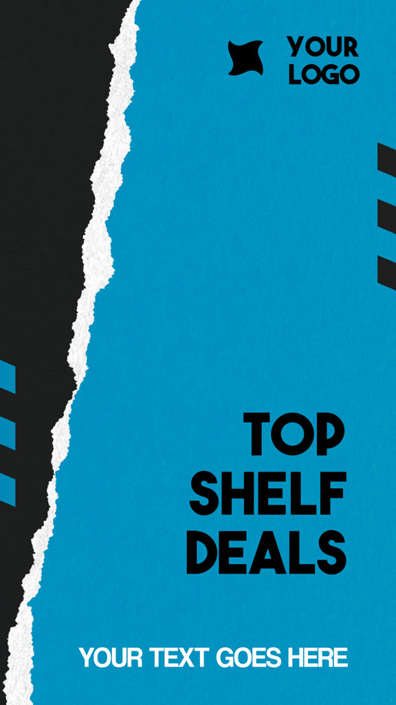 Top Shelf Deals template image with blue and black background