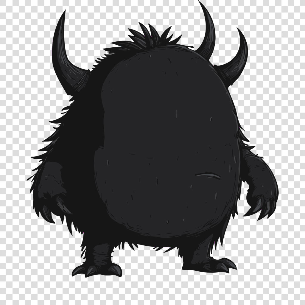 Illustration of a black, furry creature with horns