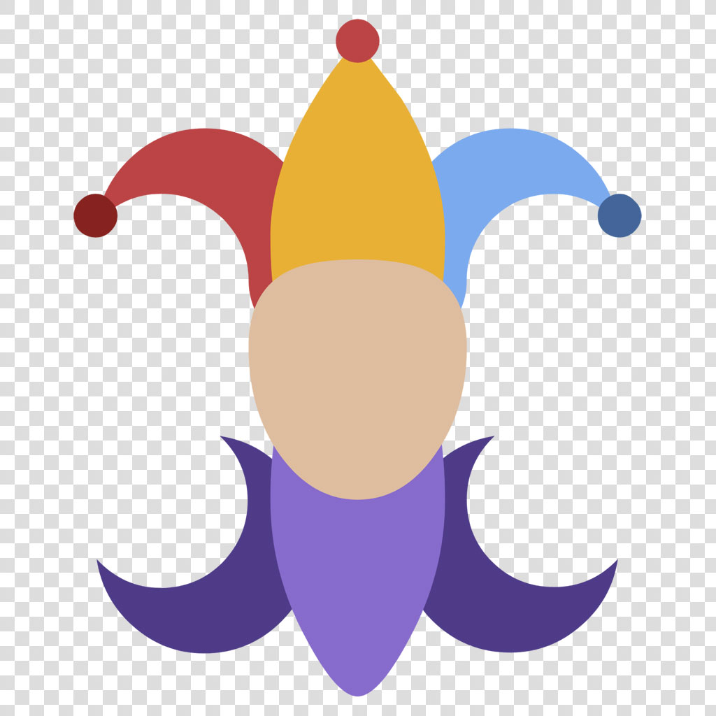 Jester character with multicolored hat