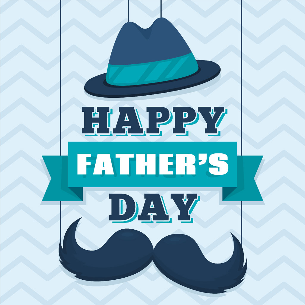Happy Father's Day graphic with hat and mustache