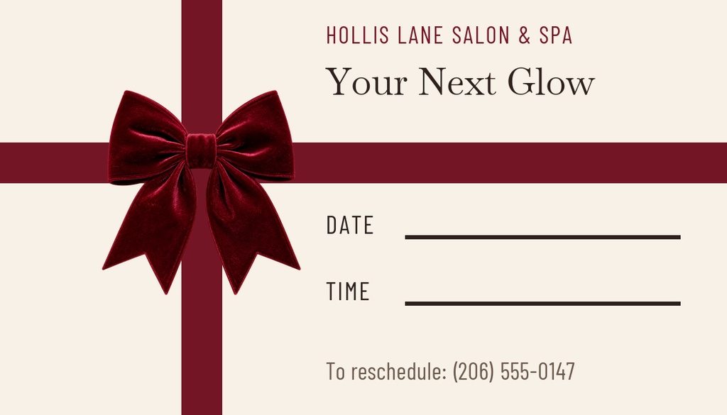 Preview for Give The Gift Of Glow Appointment Card Template