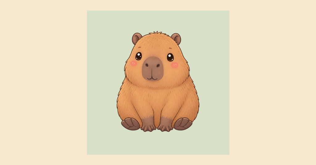 Cute capybara sitting centered on a soft pastel background.