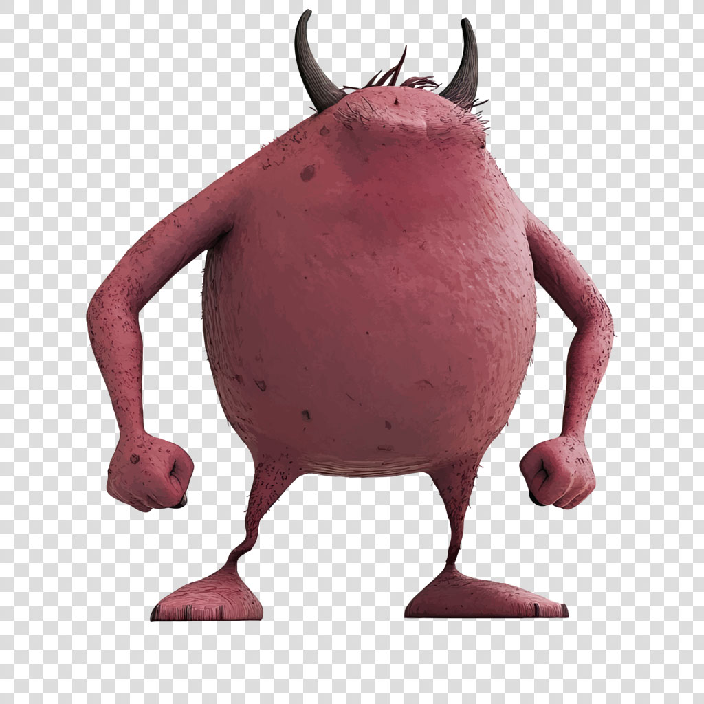 A red monster with horns and a menacing stance