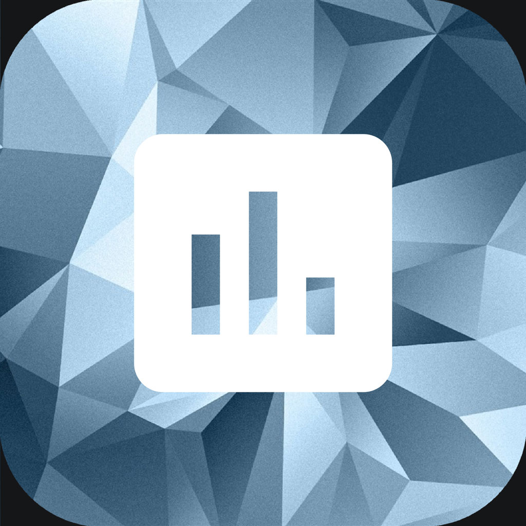 Icon with bar graph on geometric blue background