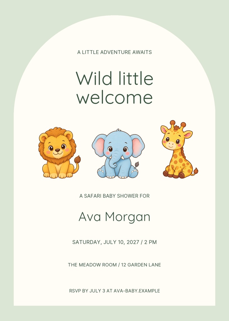Preview for Wild Little Welcome 5 × 7 Invitation Template