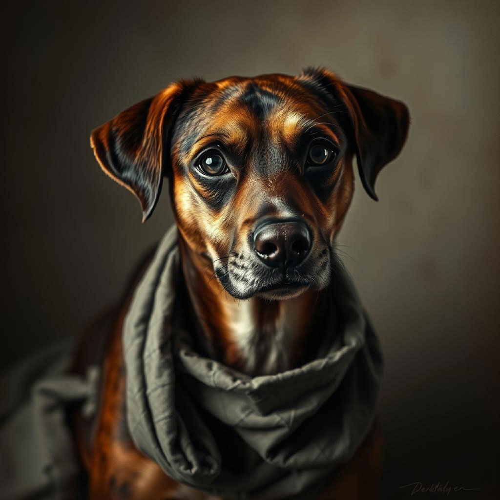 A woman with dark skin and black hair styled in a bun, wearing a brown top and gray scarf, standing in front of a floral wallpaper.