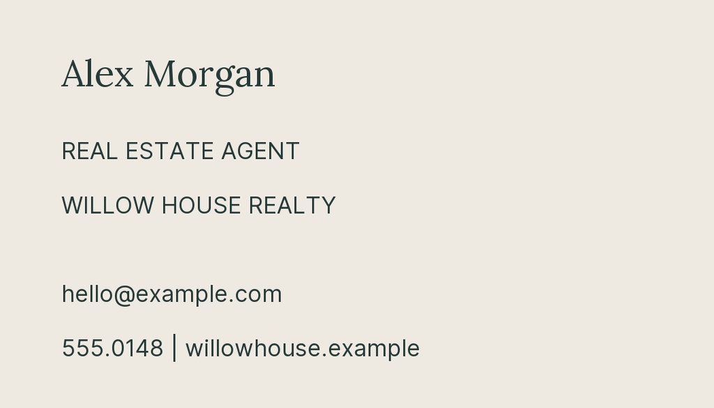 Preview for The Willow Home Agent Contact Card Template