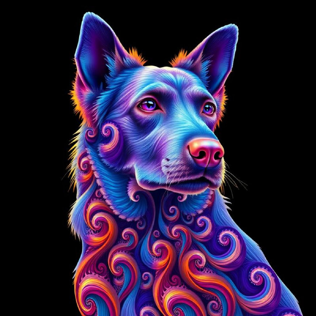 A digital illustration of a woman's face in profile with flowing hair and intricate designs around her.