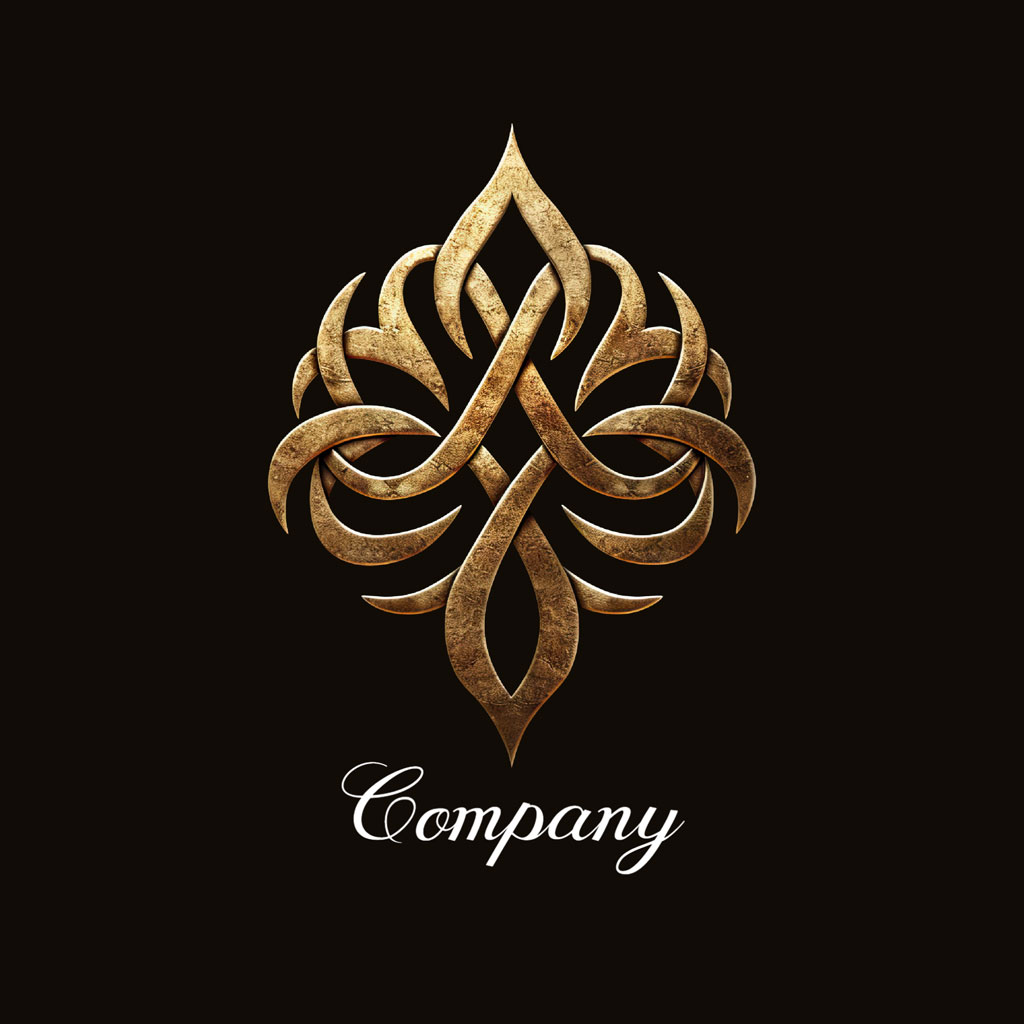 Golden luxury company logo on black background