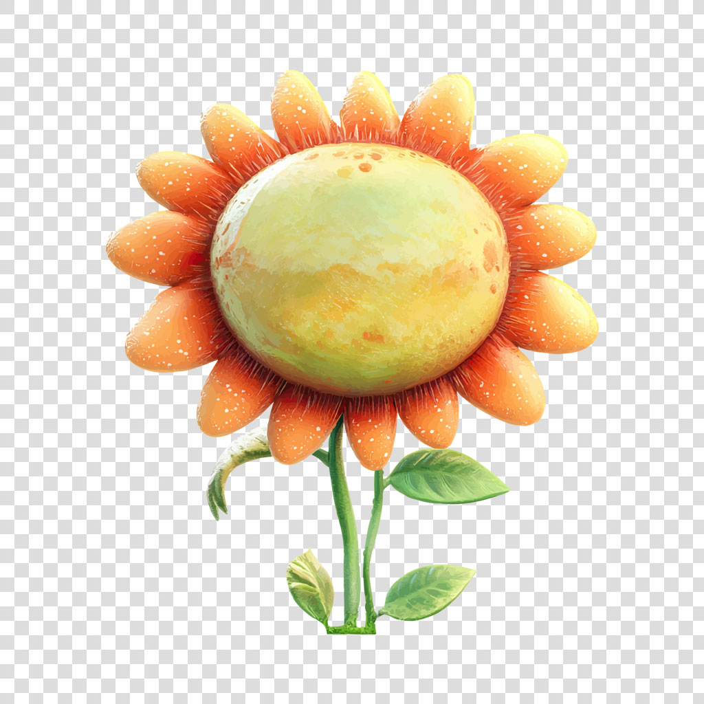 Digital illustration of a sunflower with a large, rounded center and orange petals