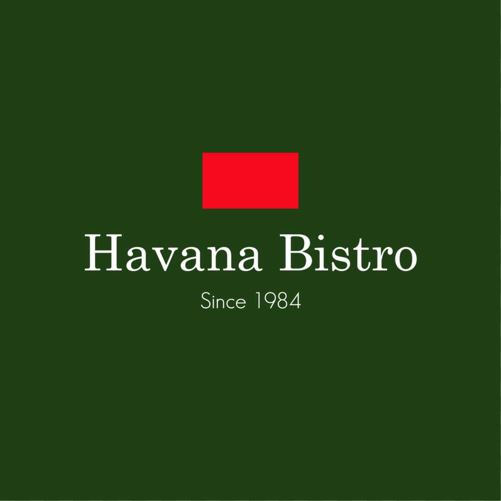 Havana Bistro logo with a red rectangle and white text on a green background