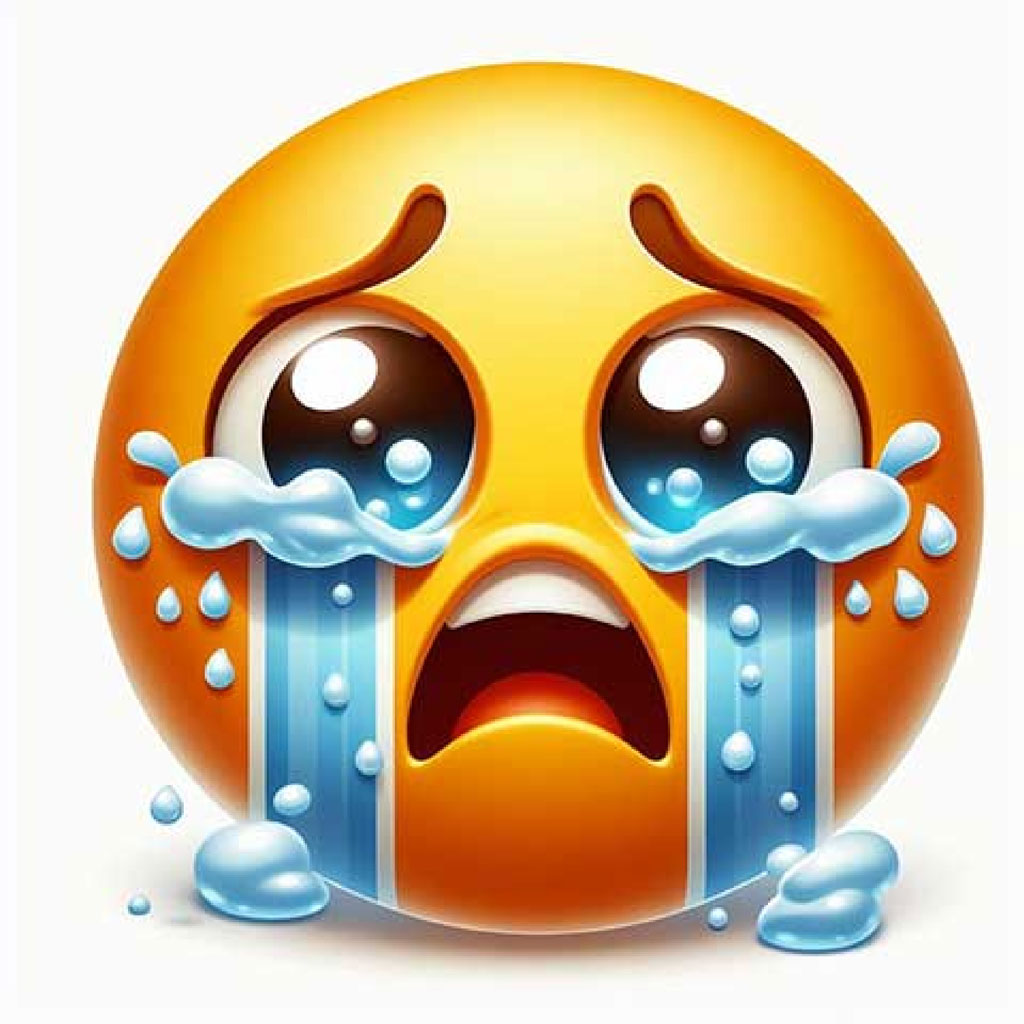 A yellow emoji face with a shocked expression and tears streaming down its face.