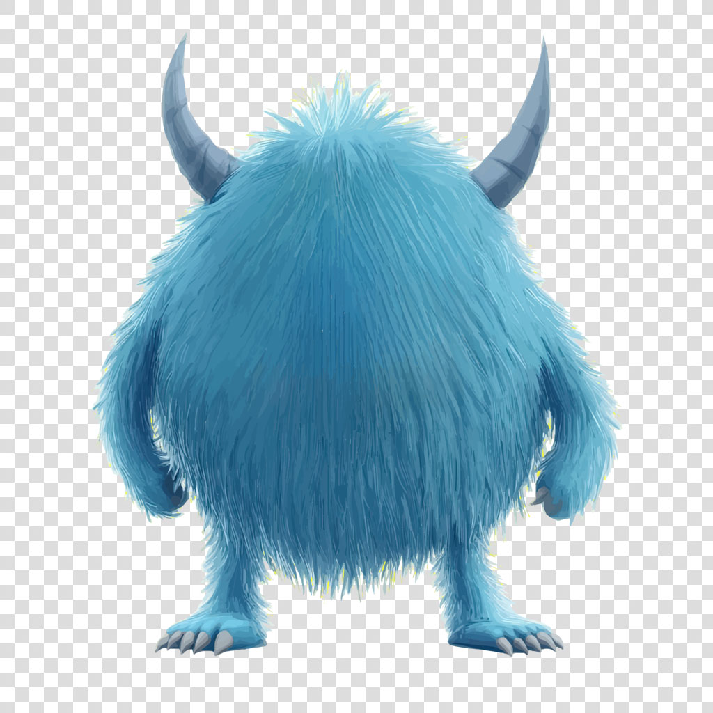A blue furry monster with two horns