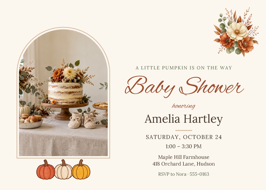 Preview for Little Pumpkin Is On The Way 7 × 5 Invitation Template