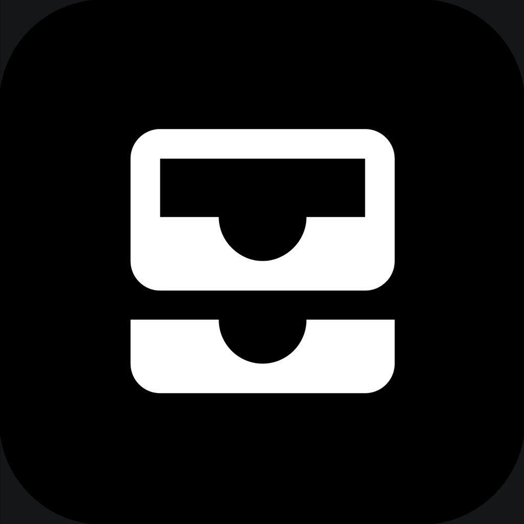 A simple, white icon resembling a card or document on a black background.