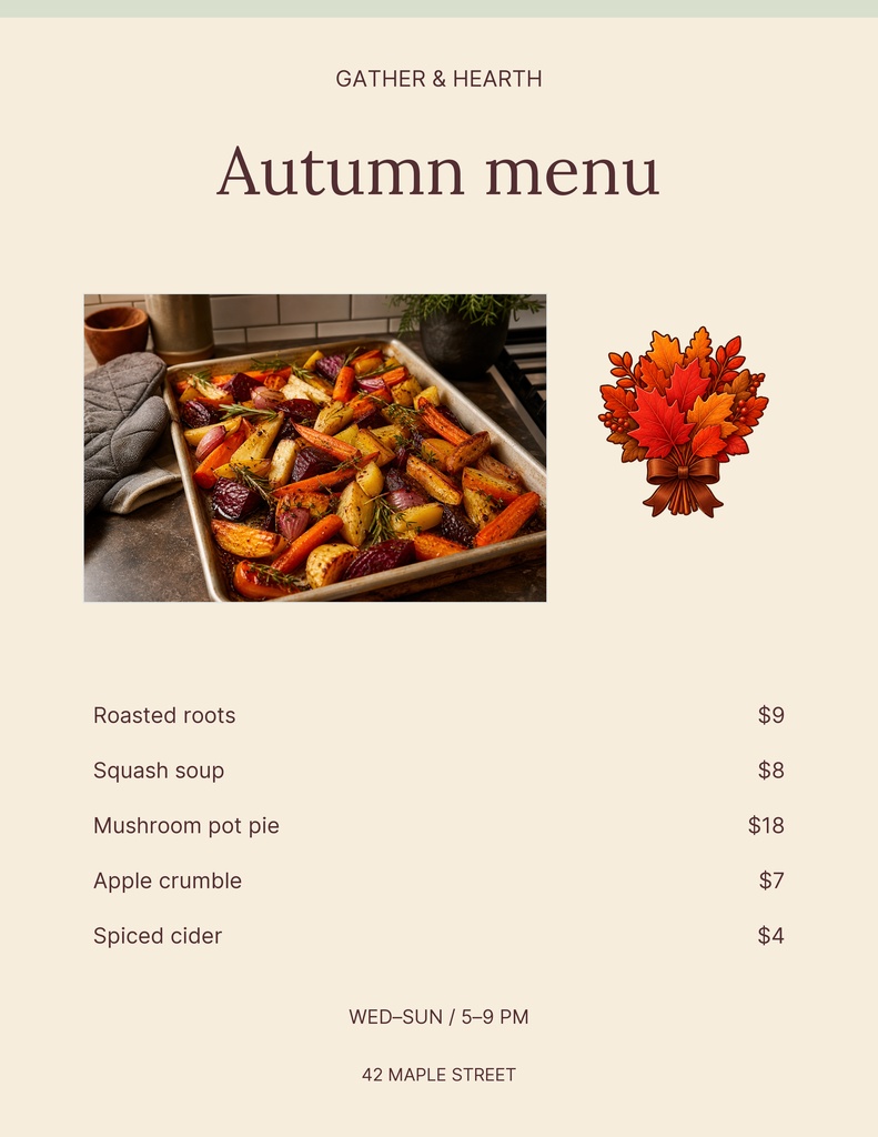 Preview for Gather And Hearth Letter Menu / Price List Template