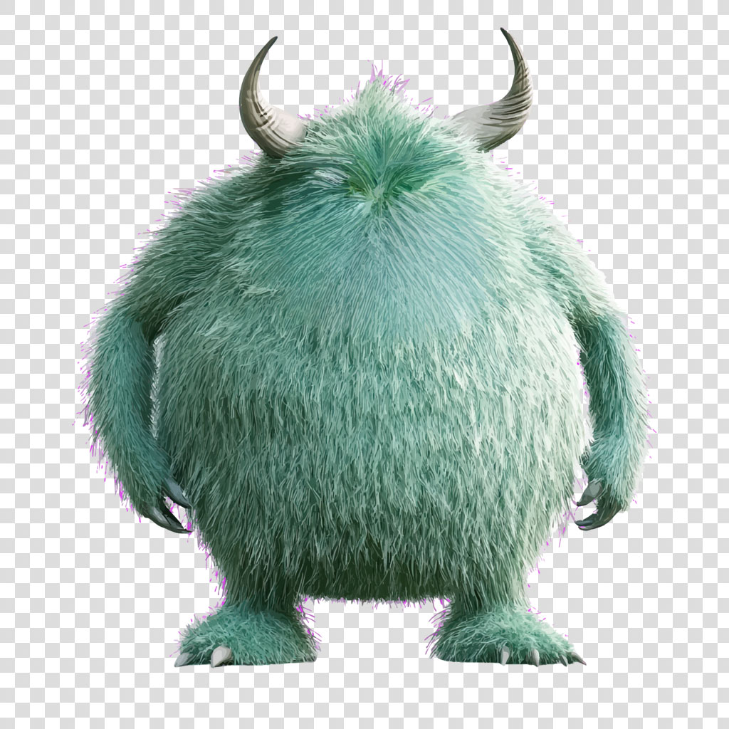 A large, furry green monster with two horns and sharp claws
