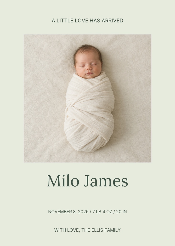 Preview for A Little Love Arrives Birth Announcement Card Template