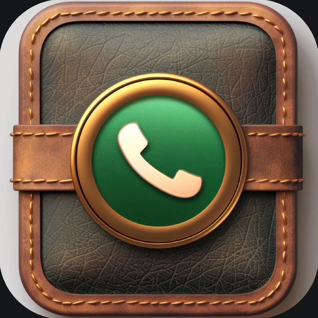 Phone app icon with leather and gold accents