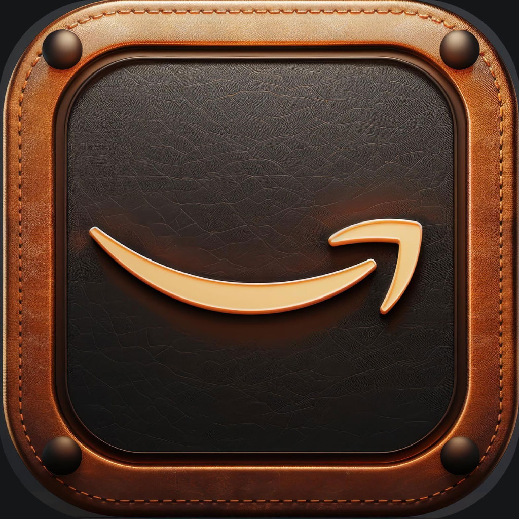 Amazon logo on a leather-like background