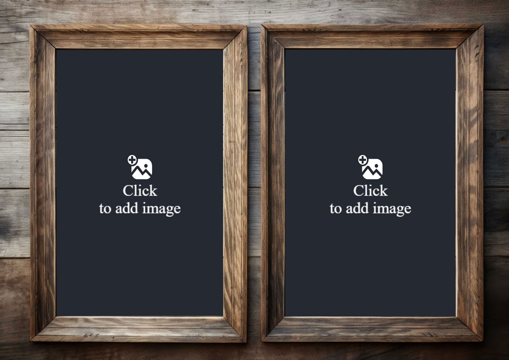 Two wooden frames with blackboards on a wooden wall