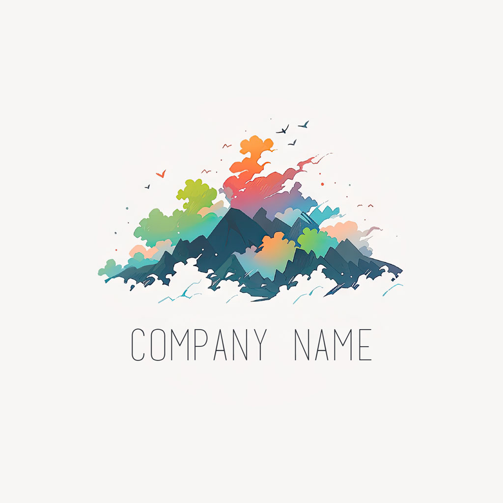 Colorful mountain landscape logo template with COMPANY NAME text